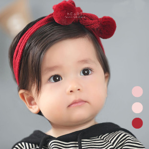 毛球針織綁帶式造型髮帶