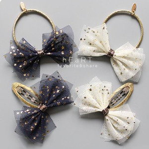 滿天星網紗蝴蝶結BB夾髮圈