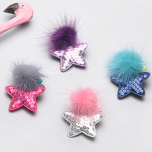 絨毛點綴亮片星星髮夾