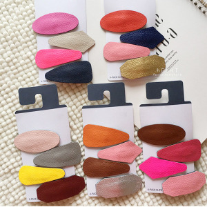 幾何圖形皮革感髮夾四入組