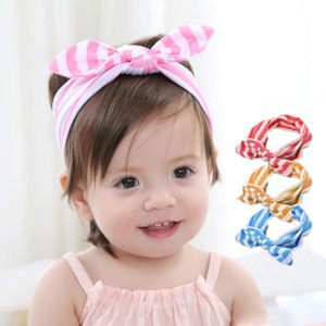 寬條紋棉感兔耳髮帶