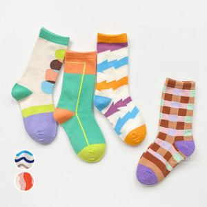 (出清不退換)韓系拼色短筒童襪 4入組
