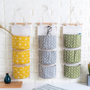 (出清不退換)鄉村風棉麻布藝半圓三格收納掛袋