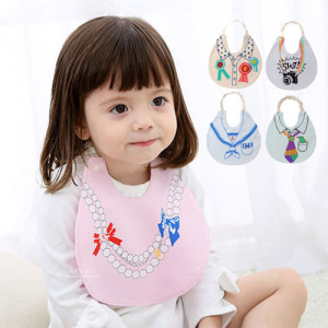 (出清不退換)柔棉印花鬆緊四層防水圍兜