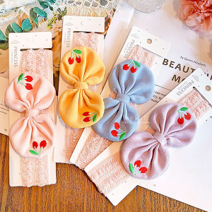 櫻桃刺繡蝴蝶結髮帶