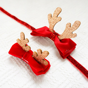 聖誕麋鹿造型蝴蝶結髮夾髮帶