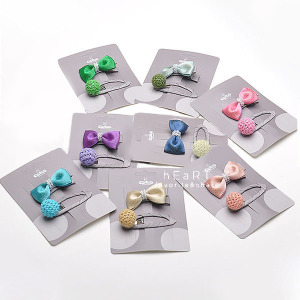 亮面蝴蝶結編織球BB髮夾 2入組