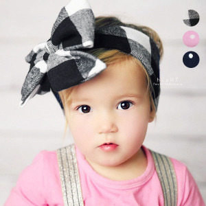 棉感點點格紋綁帶髮帶