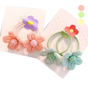 少女亮片花朵髮圈 2入組