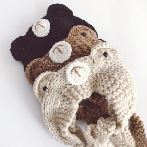 小熊造型耳朵針織髮帶帽