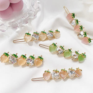 草莓水晶造型一字髮夾