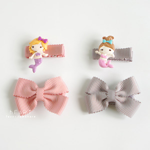 卡通美人魚蝴蝶結髮夾 2入組
