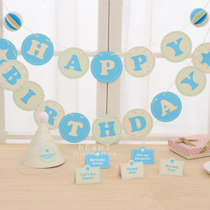 (出清不退換)生日派對裝飾彩旗+派對帽+卡片套組