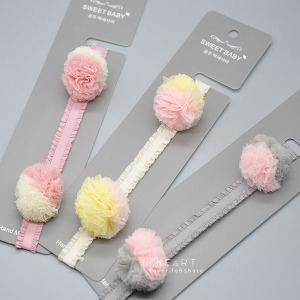 韓系撞色紗球造型髮帶