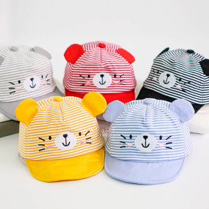 (出清不退換)條紋熊耳軟簷棒球帽