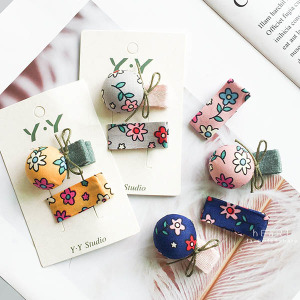 日系花朵布藝髮夾 2入組