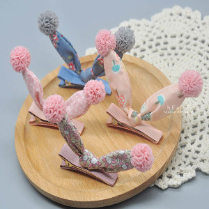 日系碎花紗球兔耳朵髮夾髮圈