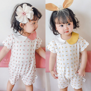 (出清不退換)橘子印花撞色娃娃領包屁衣