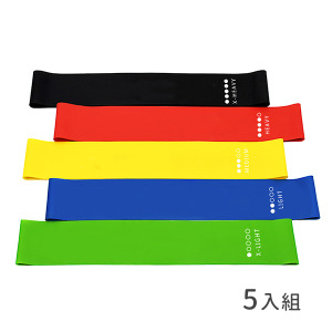 彩色乳膠深蹲拉力帶瑜珈阻力帶 附收納袋5件套