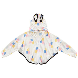 (出清不退換)可愛印花兔子造型連帽清涼外套 幾何方塊