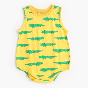 (出清不退換)滿版動物圖案無袖三角包屁衣 黃色鱷魚