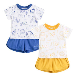 (出清不退換)可愛動物塗鴉短袖短褲包屁衣套裝