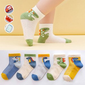 (出清不退換)卡通圖案透氣短筒童襪 5入組