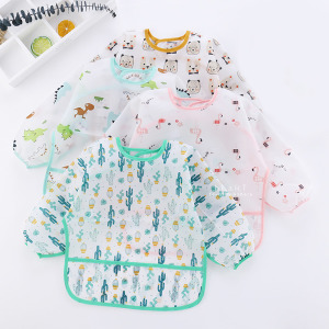 清新印花吃飯畫畫反穿衣