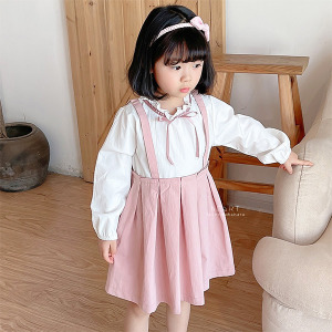 韓版蝴蝶結花邊領百褶洋裝