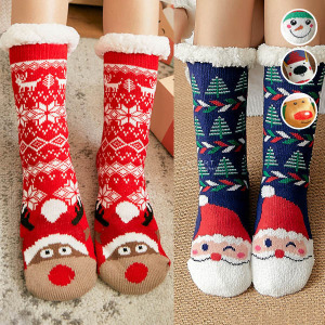 (出清不退換)聖誕可愛卡通圖案加絨中筒大人襪