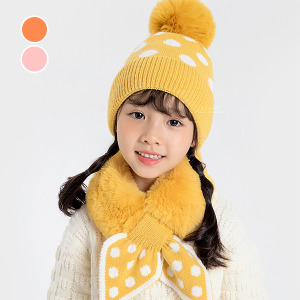 (出清不退換)波點毛絨針織保暖帽圍巾 2件組