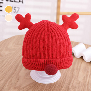 (出清不退換)聖誕紅鼻麋鹿角針織保暖帽