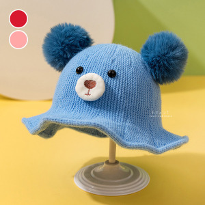 (出清不退換)呆萌小熊毛絨耳朵針織漁夫帽