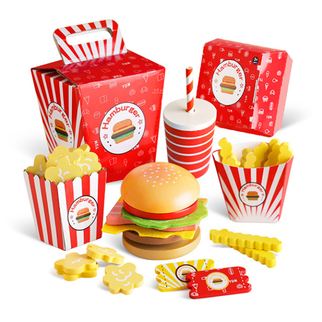 (盒損 出清不退換)漢堡薯條速食扮家家酒木製玩具組(不介意盒損再購買)