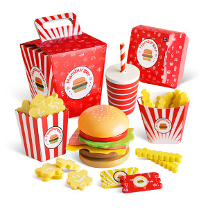 (盒損 出清不退換)漢堡薯條速食扮家家酒木製玩具組(不介意盒損再購買)