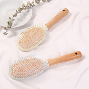 木頭手柄按摩頭皮氣墊梳子 不挑色