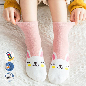 (出清不退換)可愛卡通動物加厚短筒童襪 5入組