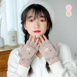 (出清不退換)小熊保暖絨毛半指大人手套