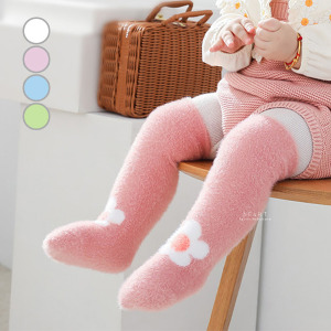 (出清不退換)小花朵圖案加絨無跟童襪