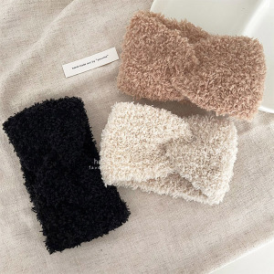 韓系毛絨交叉造型髮帶