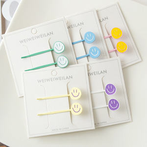 笑臉表情瀏海一字髮夾 2入組