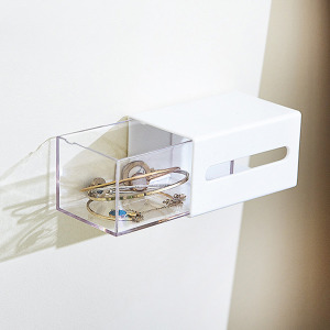 壁掛左右抽屜式透明收納盒