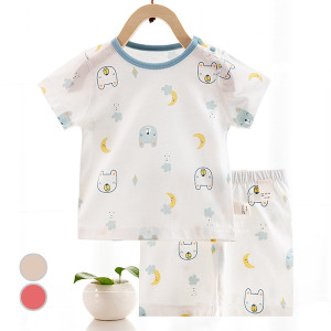 (出清不退換)月亮小熊印花短袖短褲睡衣套裝