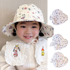 (出清不退換)小碎花少女蝴蝶結遮陽帽