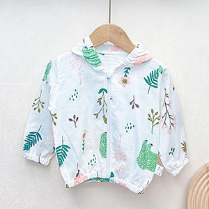 (出清不退換)卡通印花防曬鬆緊連帽外套 花朵小熊