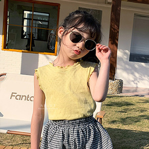 (出清不退換)韓版花邊無袖上衣 黃色