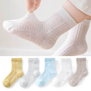 (出清不退換)純色編織透氣網眼短筒童襪 5入組