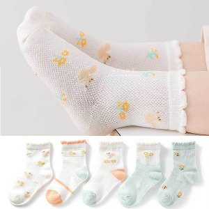 (出清不退換)小松鼠圖案透氣網眼短筒童襪 5入組