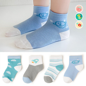 (出清不退換)卡通印花透氣網眼短筒童襪 4入組