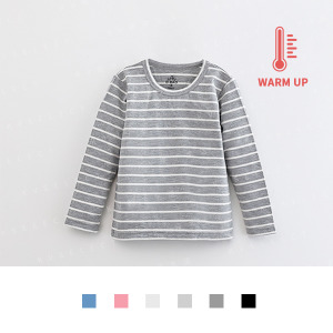 台灣製造極暖輕薄升溫發熱衣 小童大細條圓領